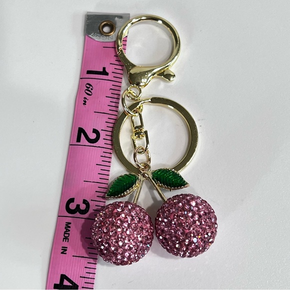 Pink Cherry 🍒 BG Charm Keychain Accessory with Rhinestones - Picture 4 of 4